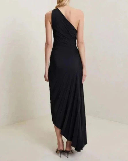 Alejandra - Vestido Largo Asimétrico con Drapado Elegante y Caída Fluida