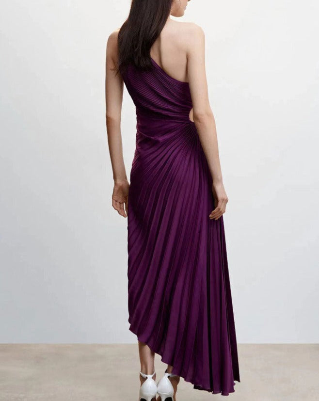 Alejandra - Vestido Largo Asimétrico con Drapado Elegante y Caída Fluida