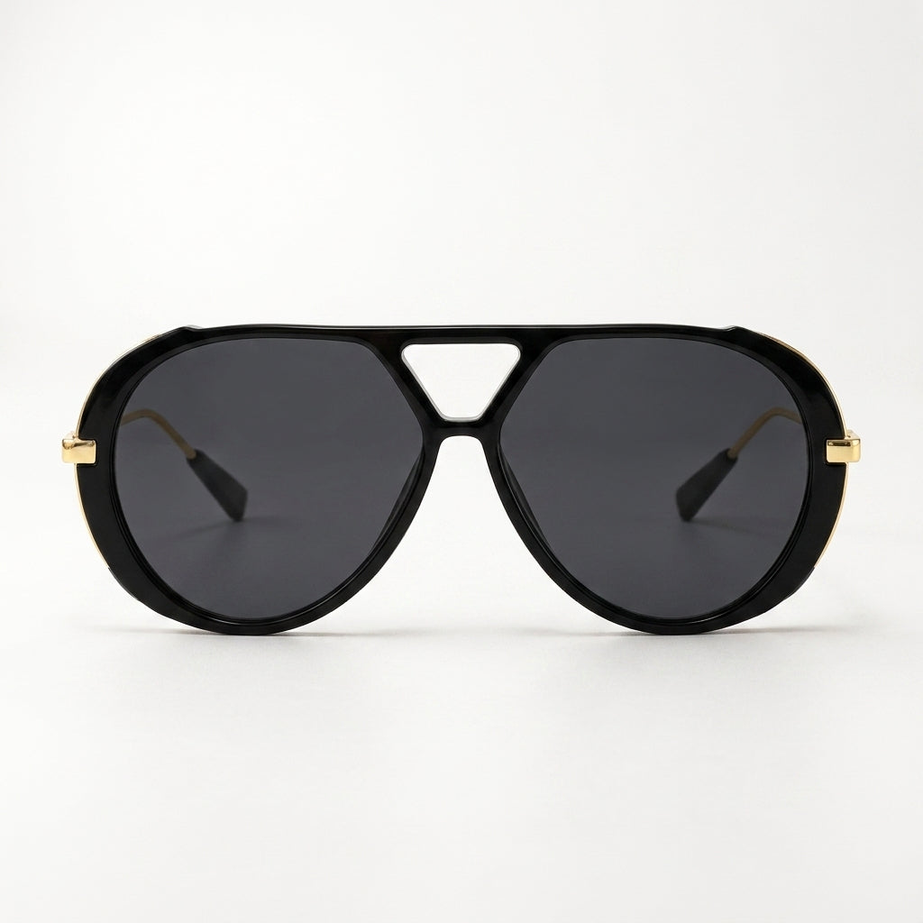 Lentes de sol aviador Panther negro con dorado vista frontal