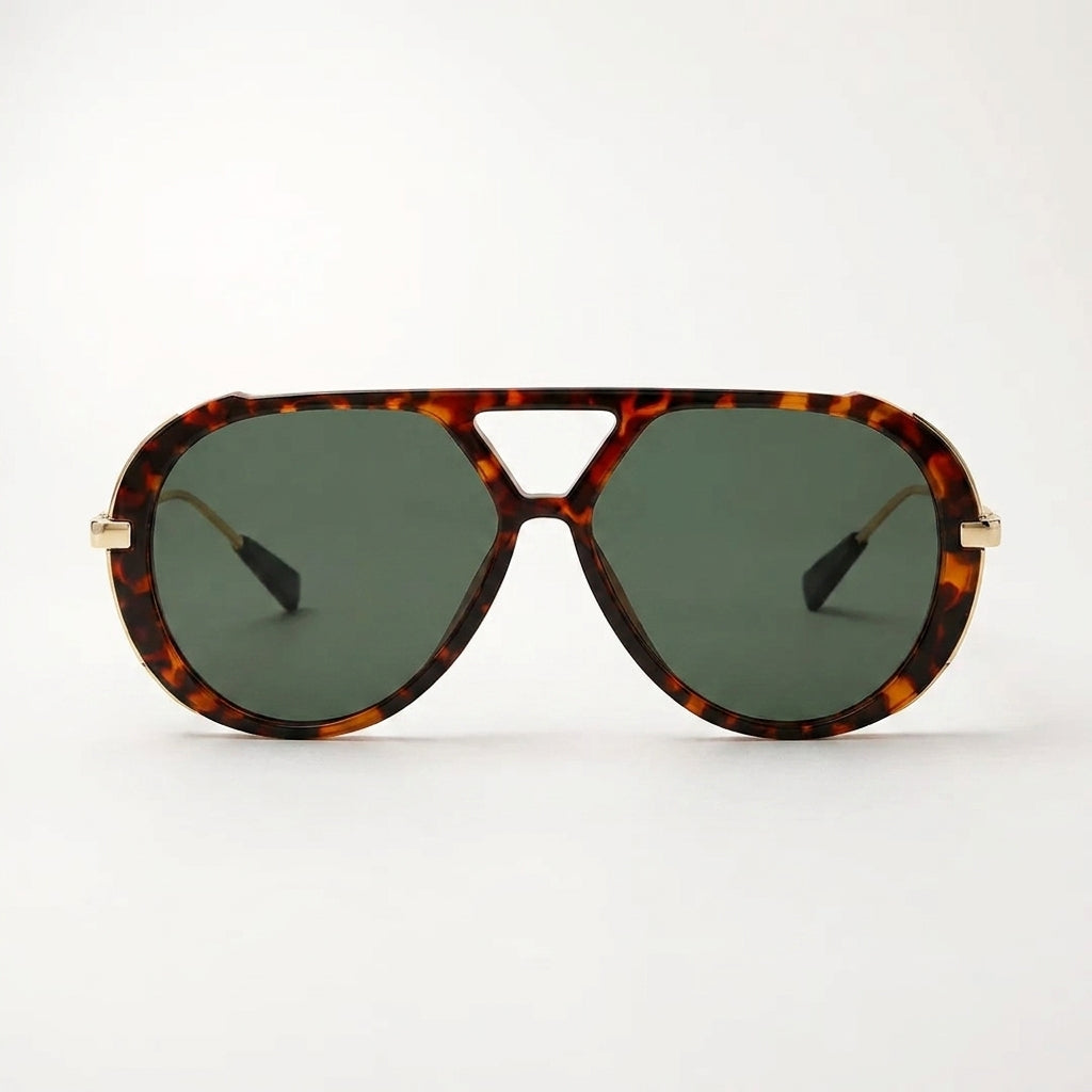 Lentes de sol aviador Panther verde carey vista frontal
