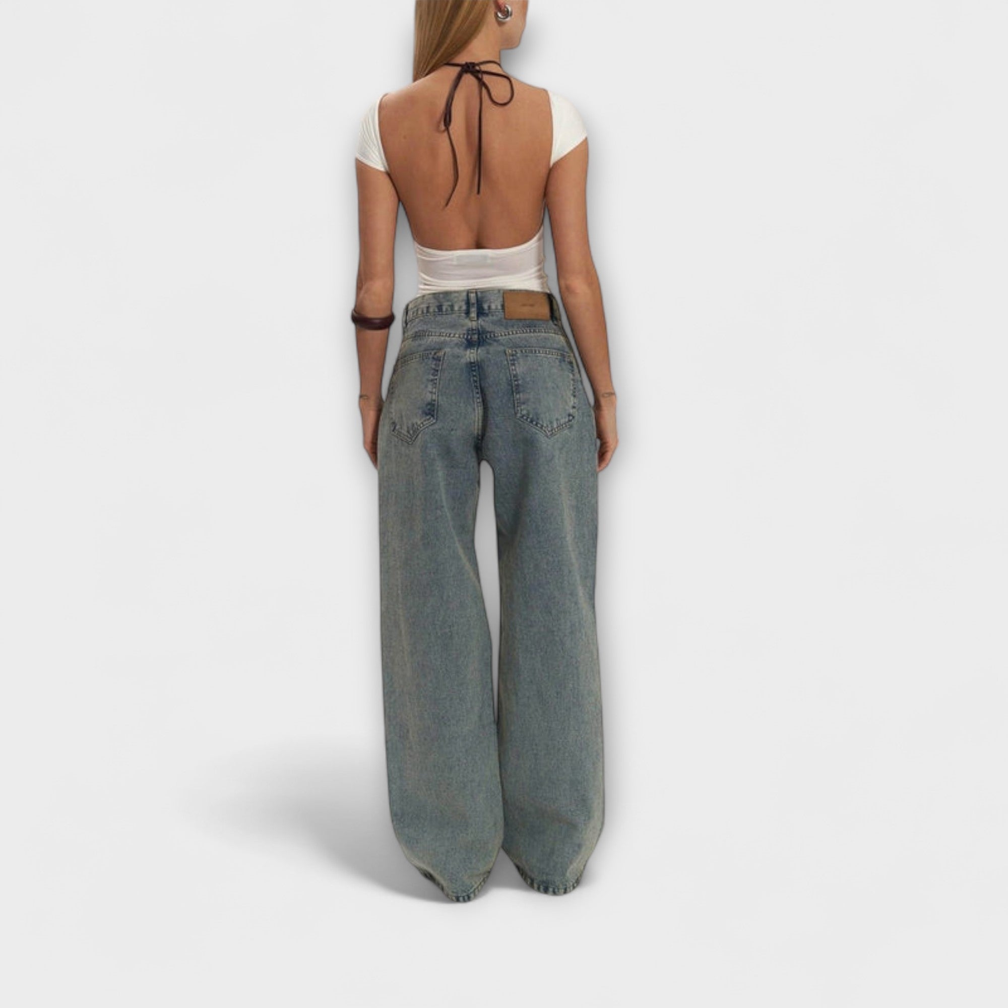 Camila - Jeans Denim Rasgados de Tiro Alto con Corte Wide Leg