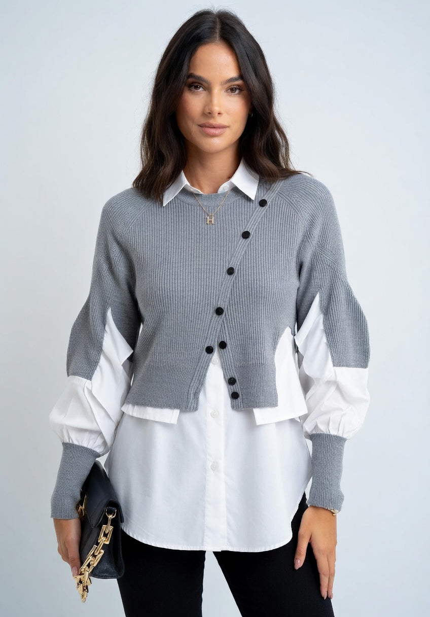 Isabella - Camisa Elegante Abotonado con Capas y Tejido Suave Sofisticado