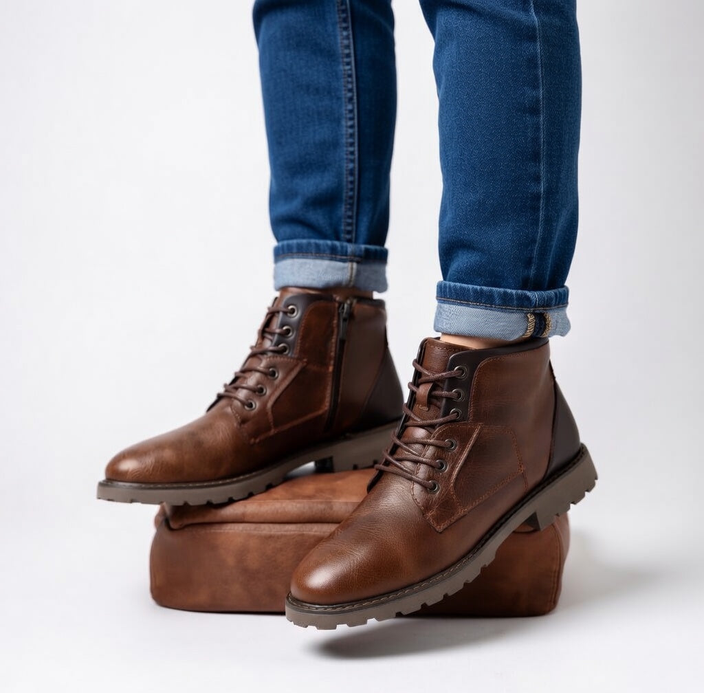 Emiliano - Botas Urbanas de Cuero con Cordones y Suela Antideslizante Premium