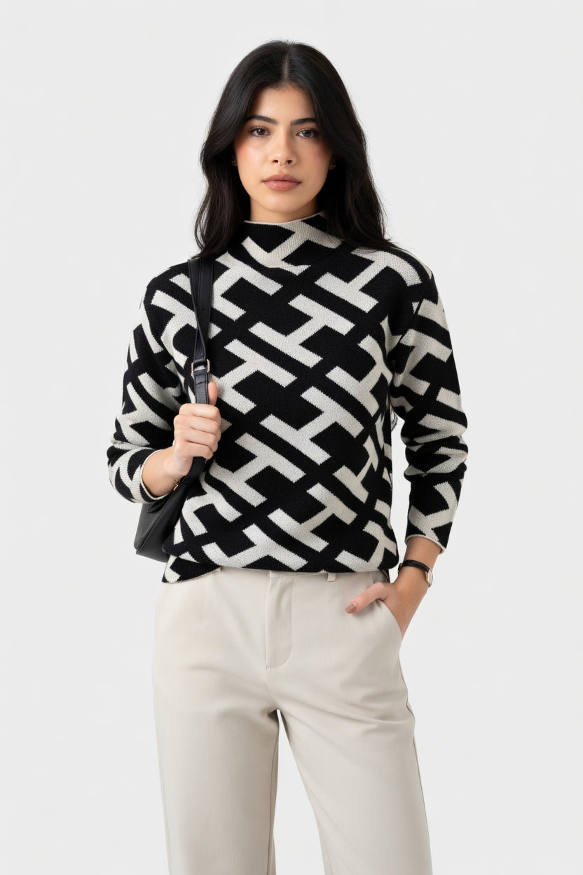 Natalia - Suéter Cuello Alto Geométrico