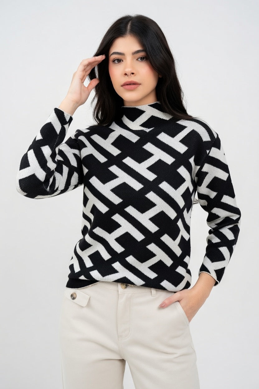 Natalia - Suéter Cuello Alto Geométrico