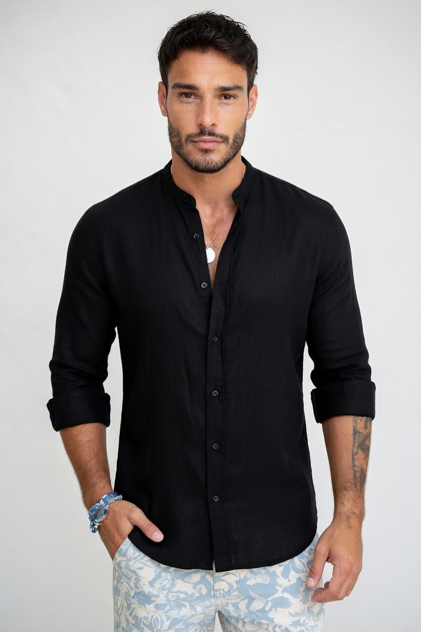 Leonardo - Camisa Lino Cuello Mao