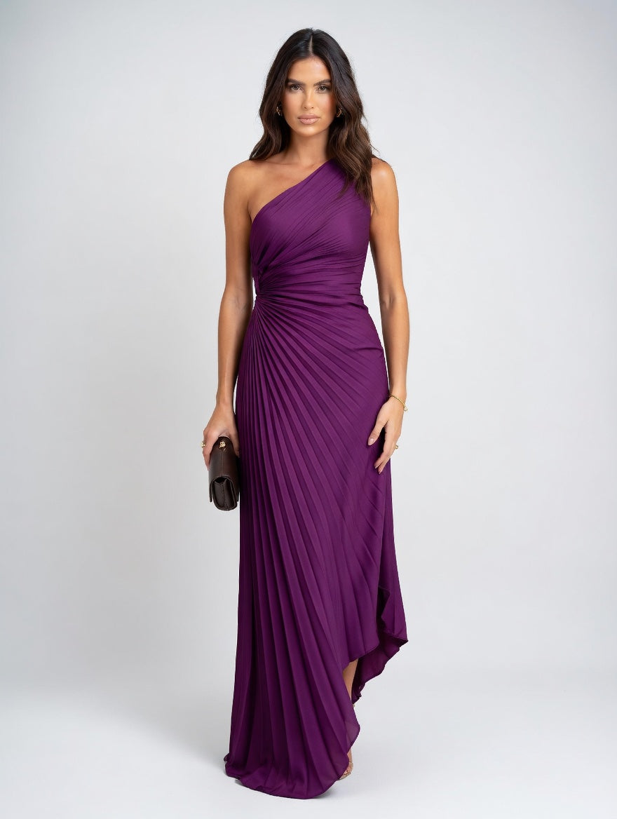 Alejandra - Vestido Largo Asimétrico con Drapado Elegante y Caída Fluida