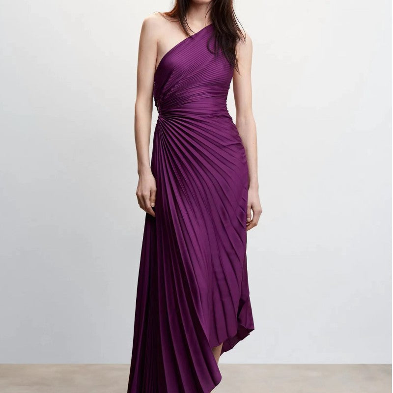 Alejandra - Vestido Largo Asimétrico con Drapado Elegante y Caída Fluida